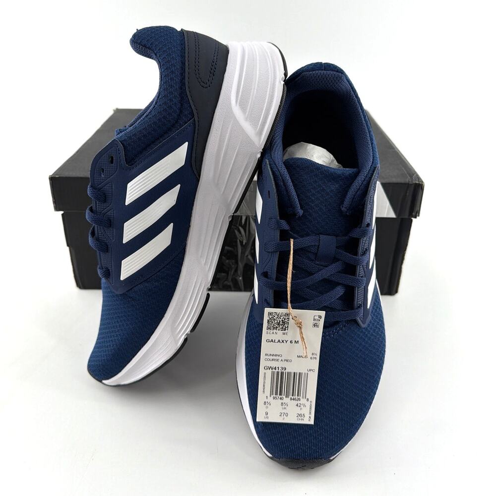 Adidas Men's Tech Indigo Cloud White Legend Ink Galaxy 6 Running Shoes Size 9 - Picture 7 of 14